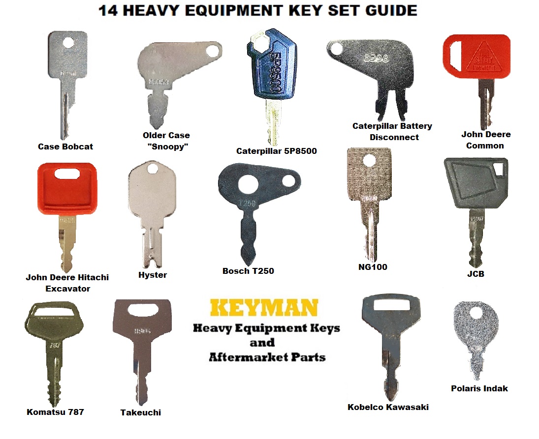 14 Heavy Equipment Keys Set for CAT Volvo Deere Kubota 