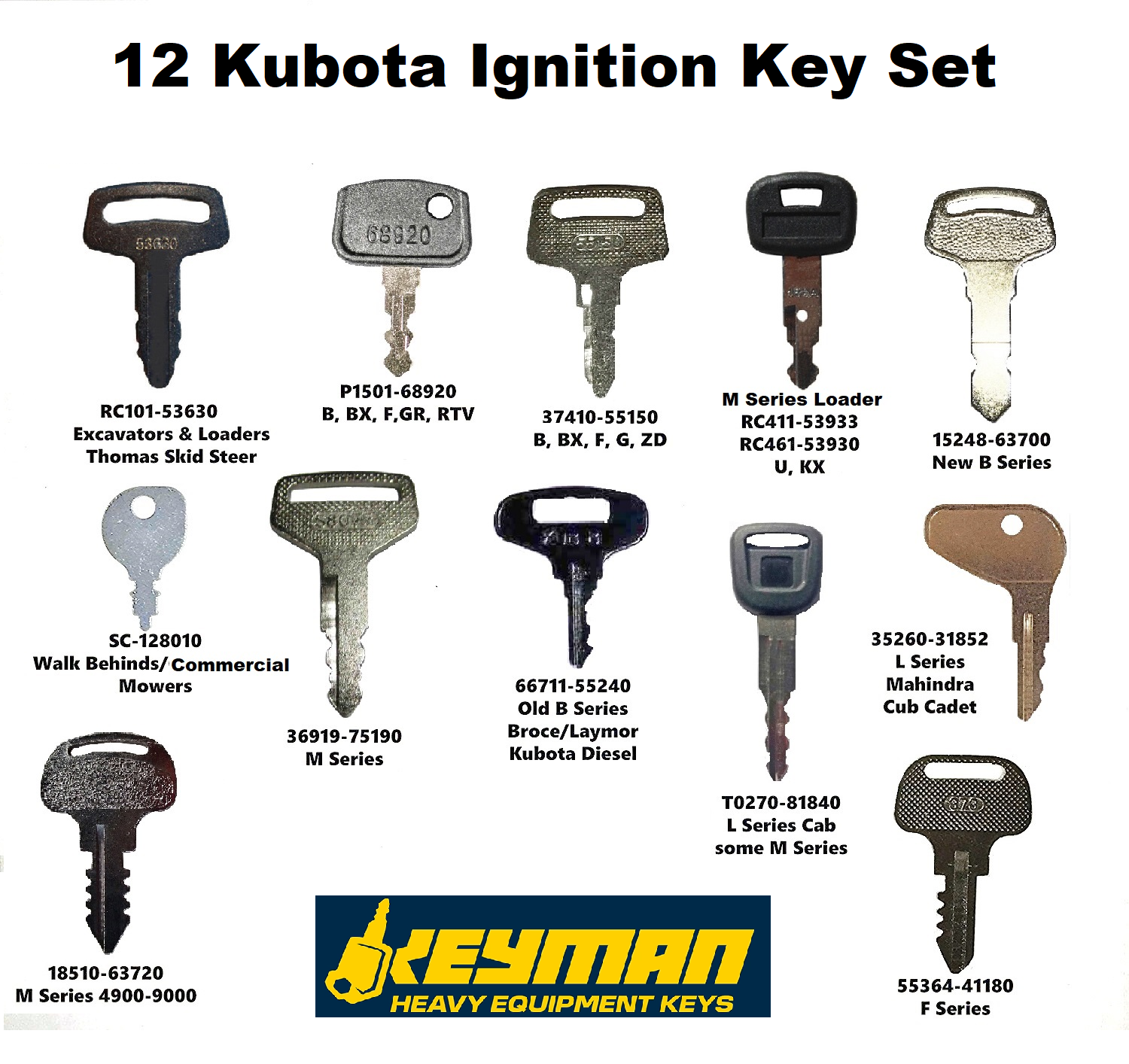 Set of 2 Ignition Keys Fits Kubota 15248-63700 6C040-55430 6C040-55432 